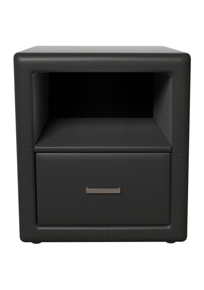 Boyd Sleep Lombardi Modern One Drawer Upholstered Nightstand with Shelf: Fully Assembled, Faux Leather,