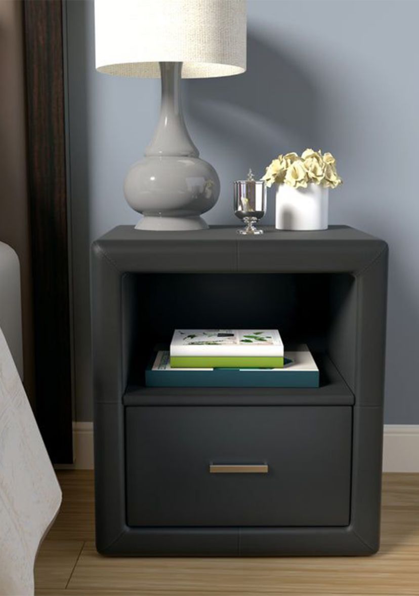 Boyd Sleep Lombardi Modern One Drawer Upholstered Nightstand with Shelf: Fully Assembled, Faux Leather,