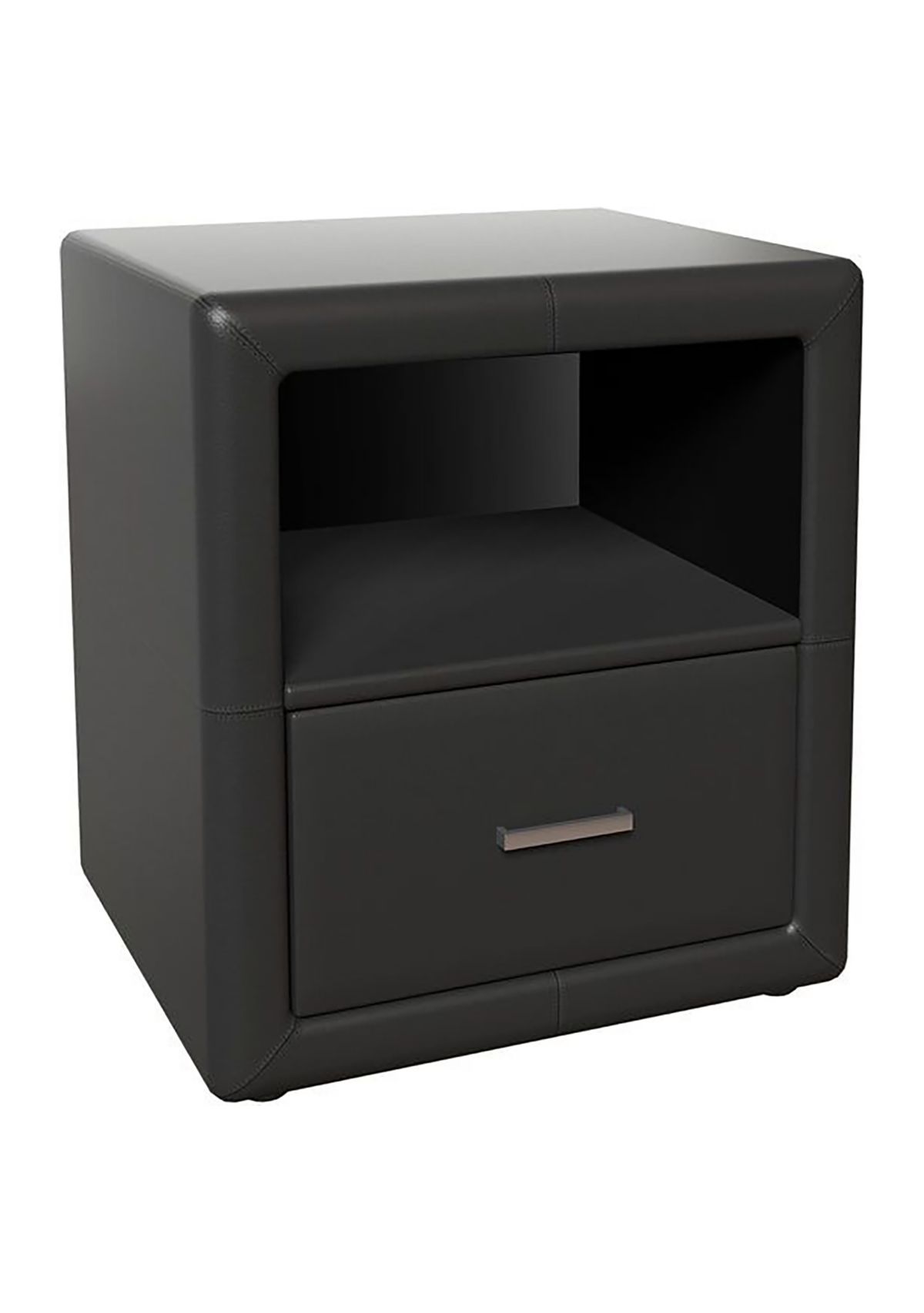 Boyd Sleep Lombardi Modern One Drawer Upholstered Nightstand with Shelf: Fully Assembled, Faux Leather,