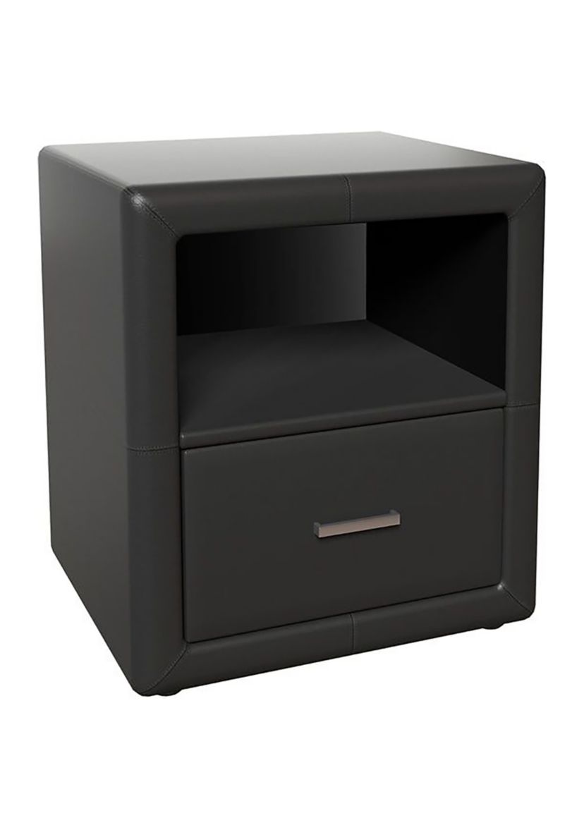 Boyd Sleep Lombardi Modern One Drawer Upholstered Nightstand with Shelf: Fully Assembled, Faux Leather,