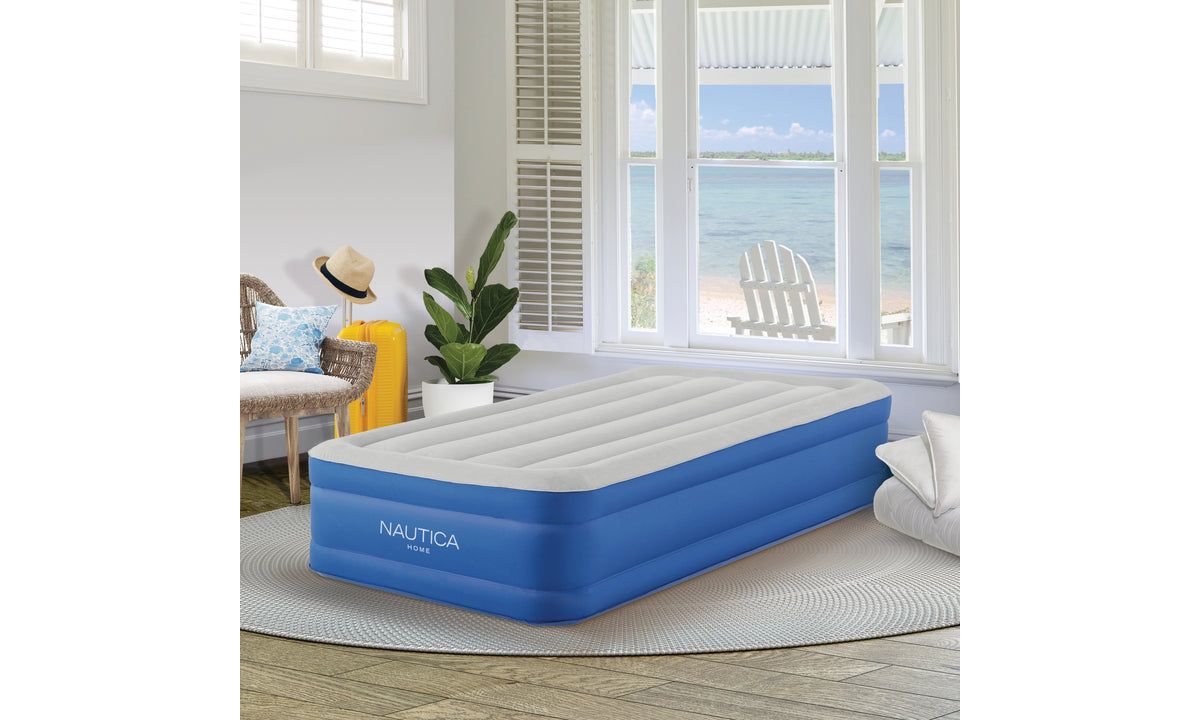 Nautica Home Plushaire Air Mattress with Pillow Top - Built-in Pump, Vertical Beams Construction, DuraTex Puncture-Resistant Vinyl, Anti-Leak System, Supports 700 lbs, Queen Size