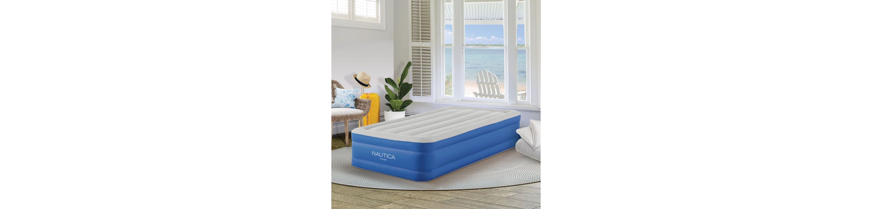 Nautica Home Plushaire Air Mattress with Pillow Top - Built-in Pump, Vertical Beams Construction, DuraTex Puncture-Resistant Vinyl, Anti-Leak System, Supports 700 lbs