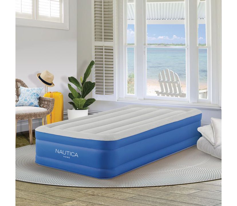 Nautica Home Plushaire Air Mattress with Pillow Top - Built-in Pump, Vertical Beams Construction, DuraTex Puncture-Resistant Vinyl, Anti-Leak System, Supports 700 lbs