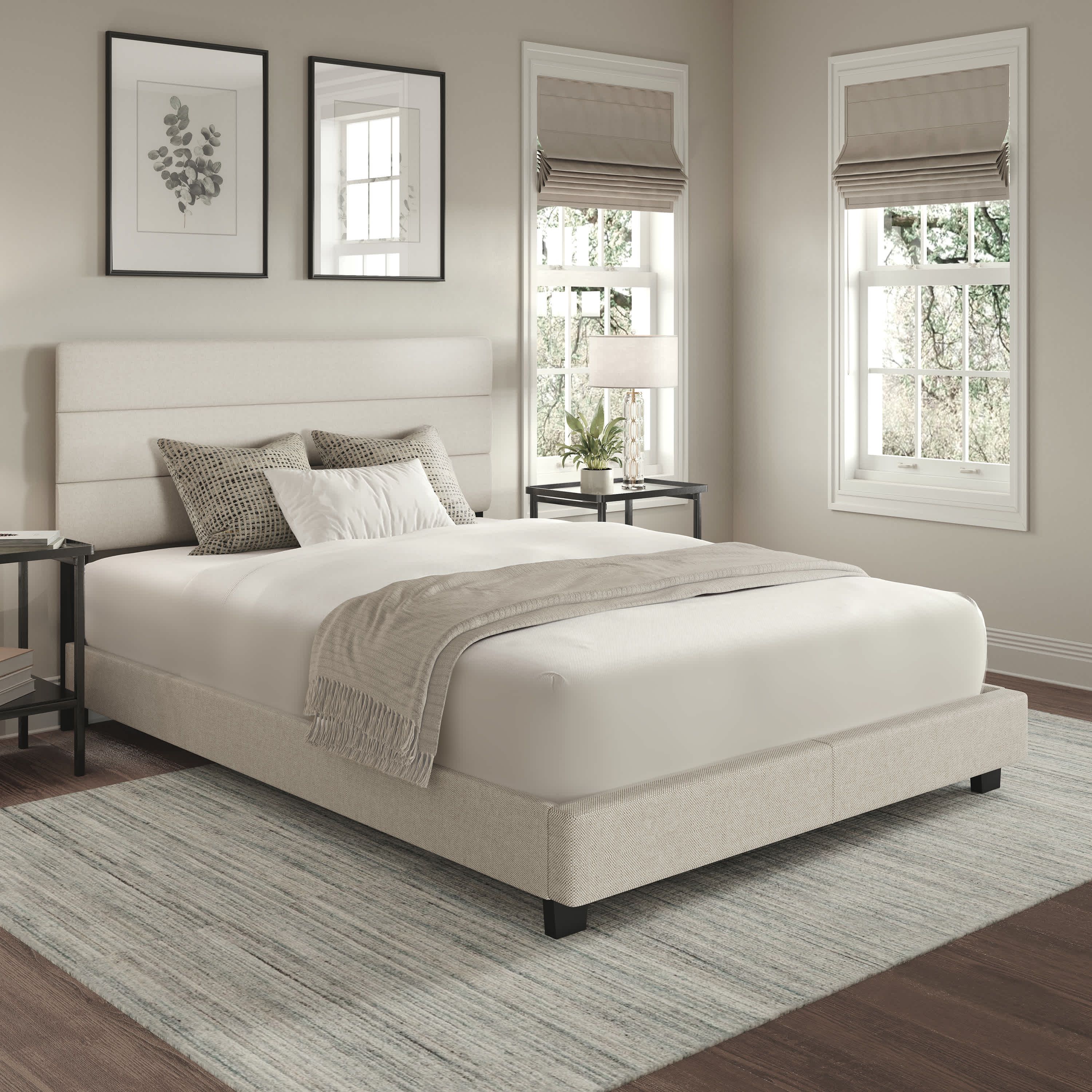 Boyd Sleep Sicily Upholstered Platform Bed with Headboard, Mattress Foundation with Strong 13 Wood Slat Supports, No Box Spring Required