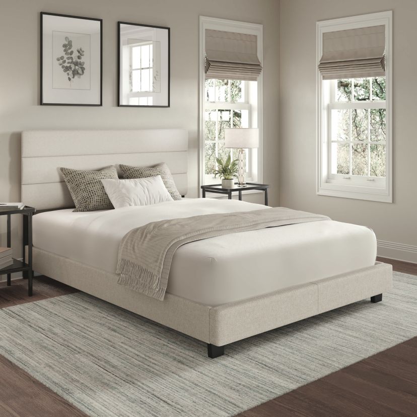 Boyd Sleep Sicily Upholstered Platform Bed with Headboard, Mattress Foundation with Strong 13 Wood Slat Supports, No Box Spring Required