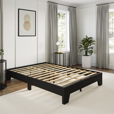 Boyd Sleep Lugano Wood Platform Bed Frame with Wood Slat Support, Black, Full