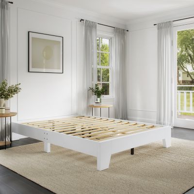 Boyd Sleep Lugano Wood Platform Bed Frame with Wood Slat Support, Black, Full, White, Queen
