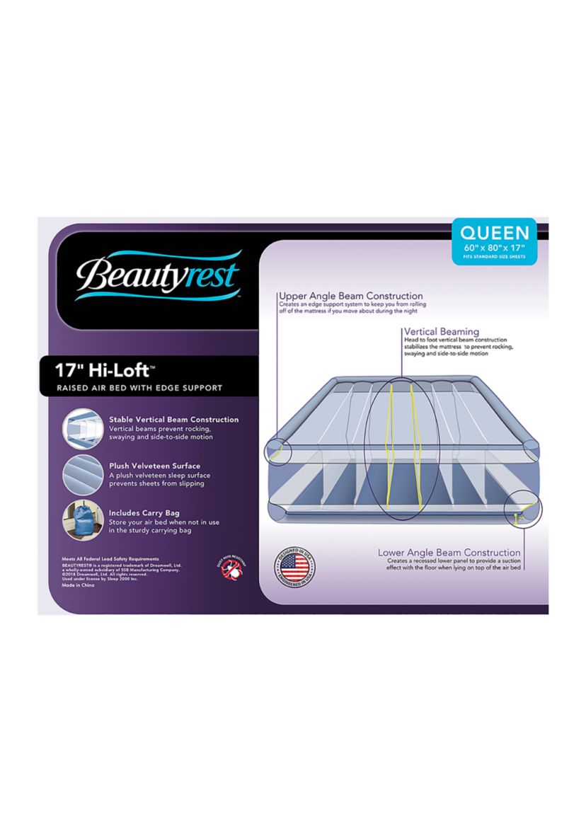 Beautyrest Hi-Loft Air Mattress with Vertical Beam Construction, Edge Support, External Pump and Puncture Resistant Vinyl 