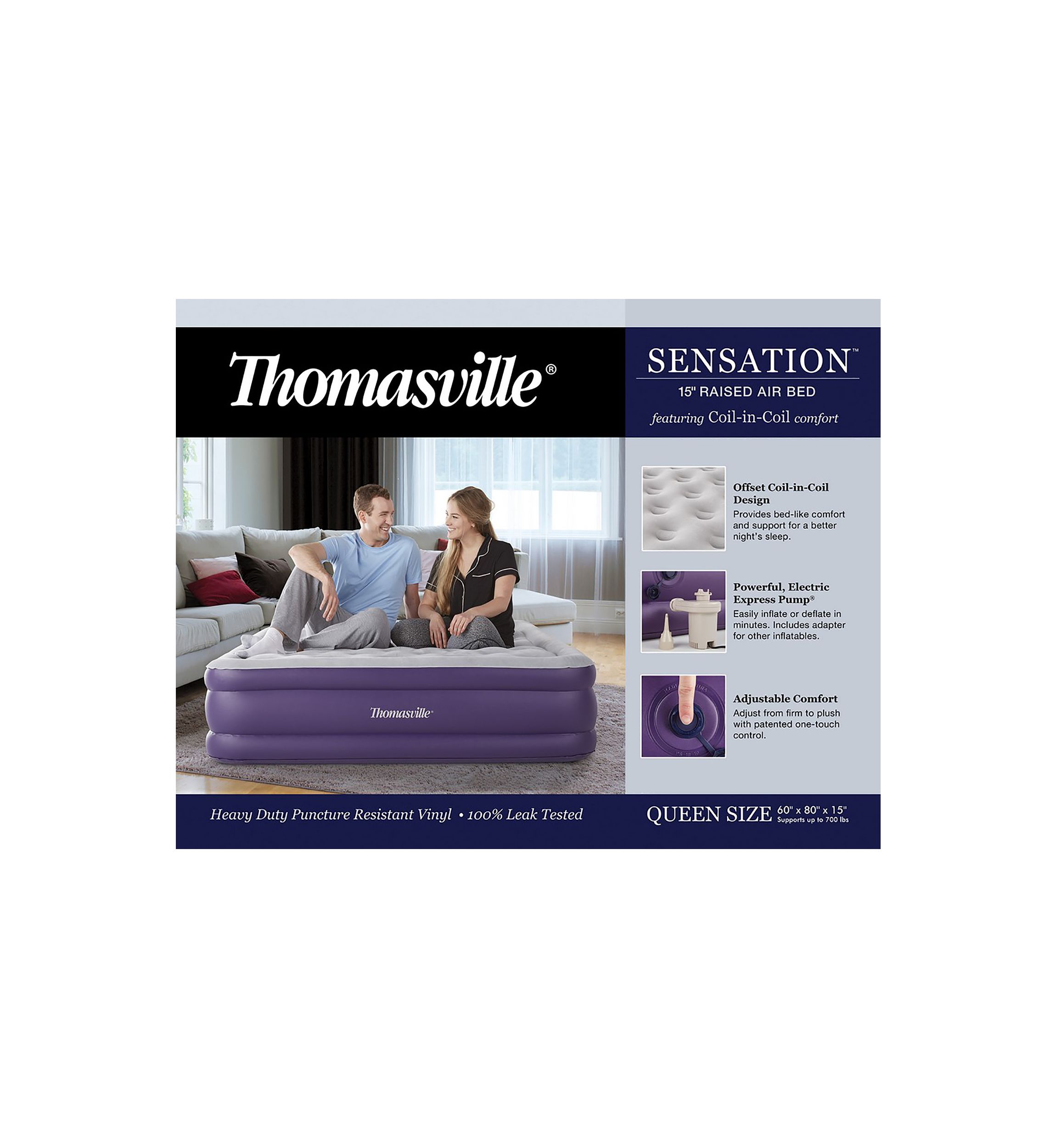 Thomasville Sensation Air Bed Mattress with Express Pump and Coil-in-Coil Comfort