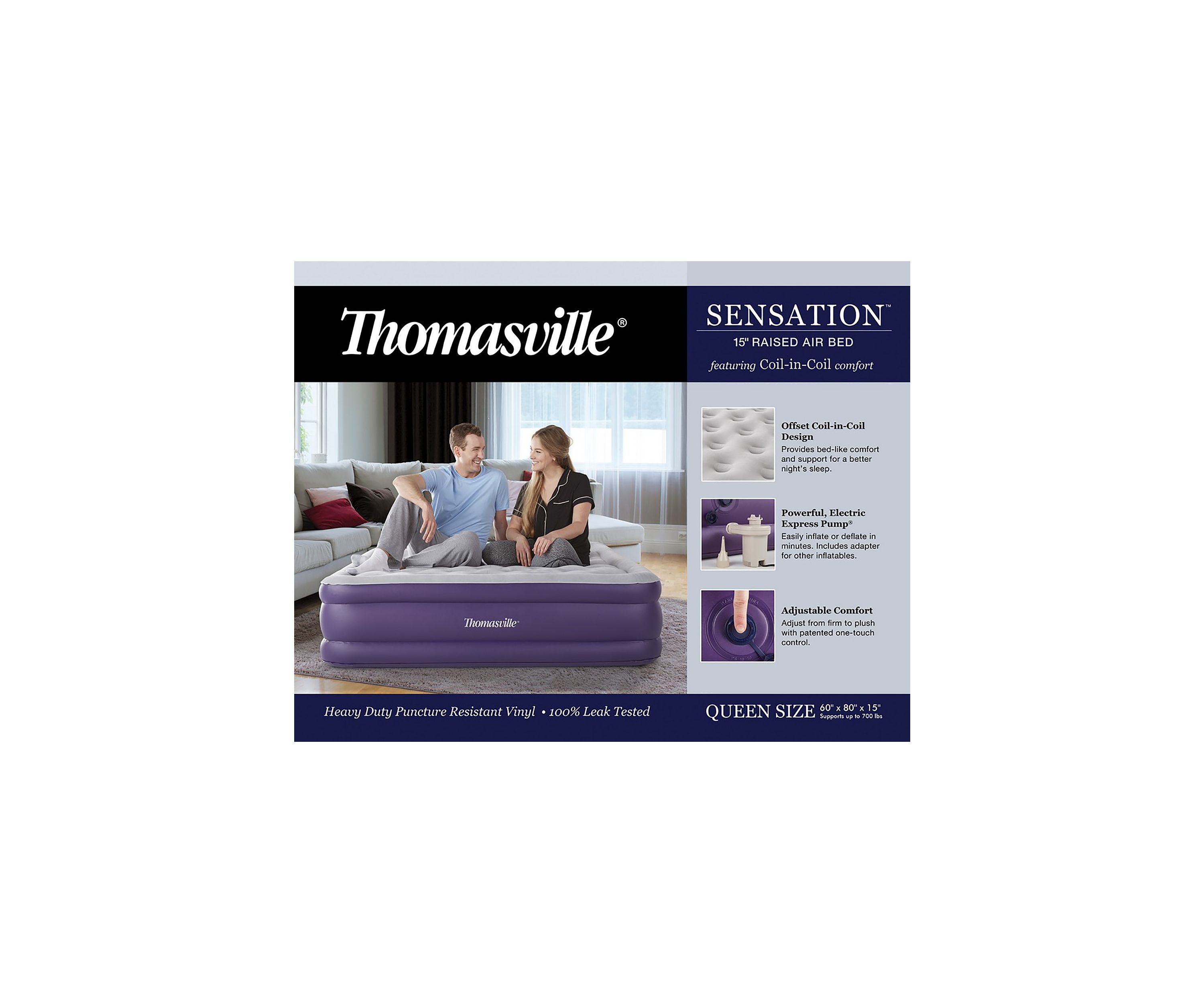 Thomasville Sensation Air Bed Mattress with Express Pump and Coil-in-Coil Comfort