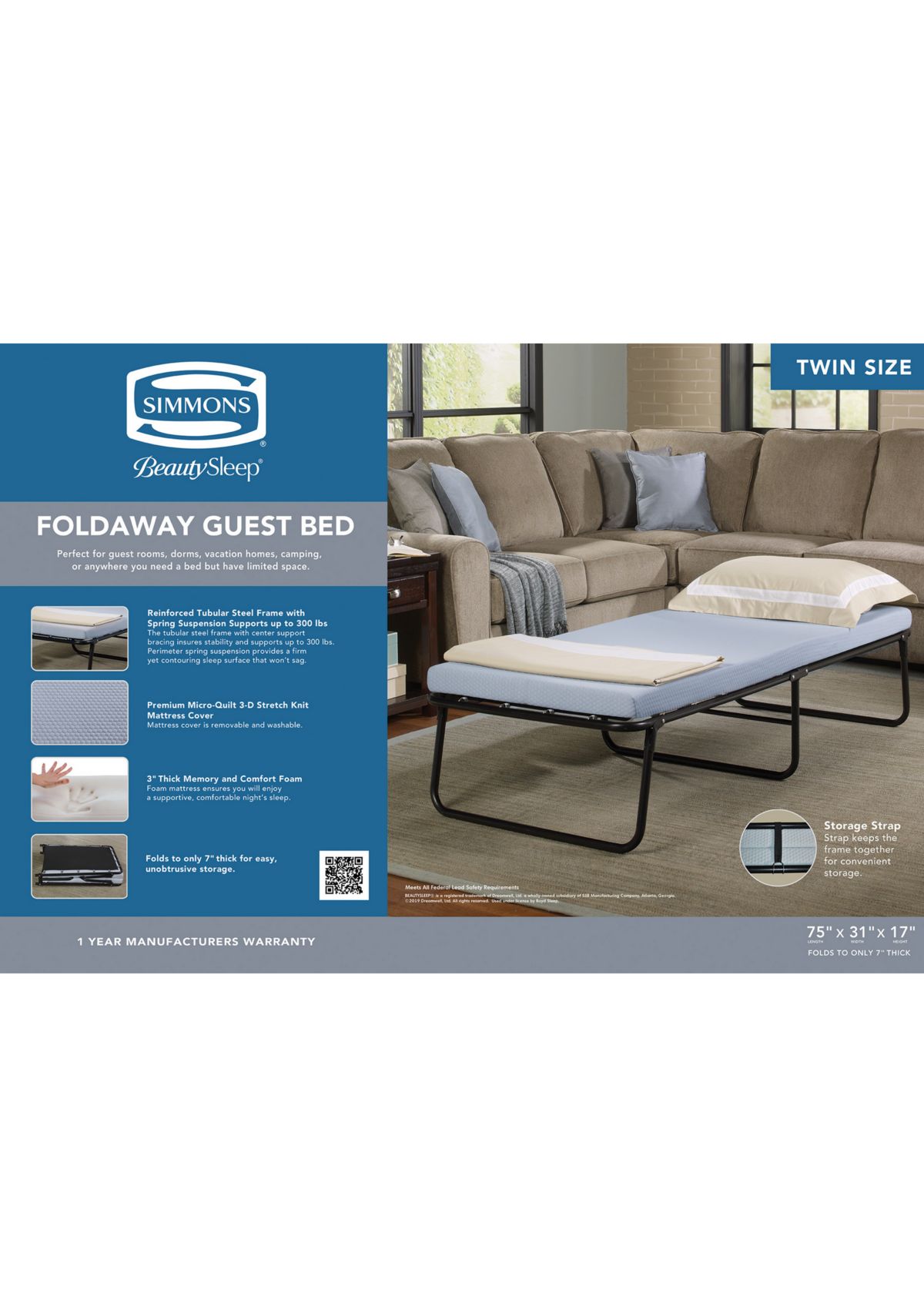 Beautysleep Foldaway Guest Bed with Memory Foam Mattress