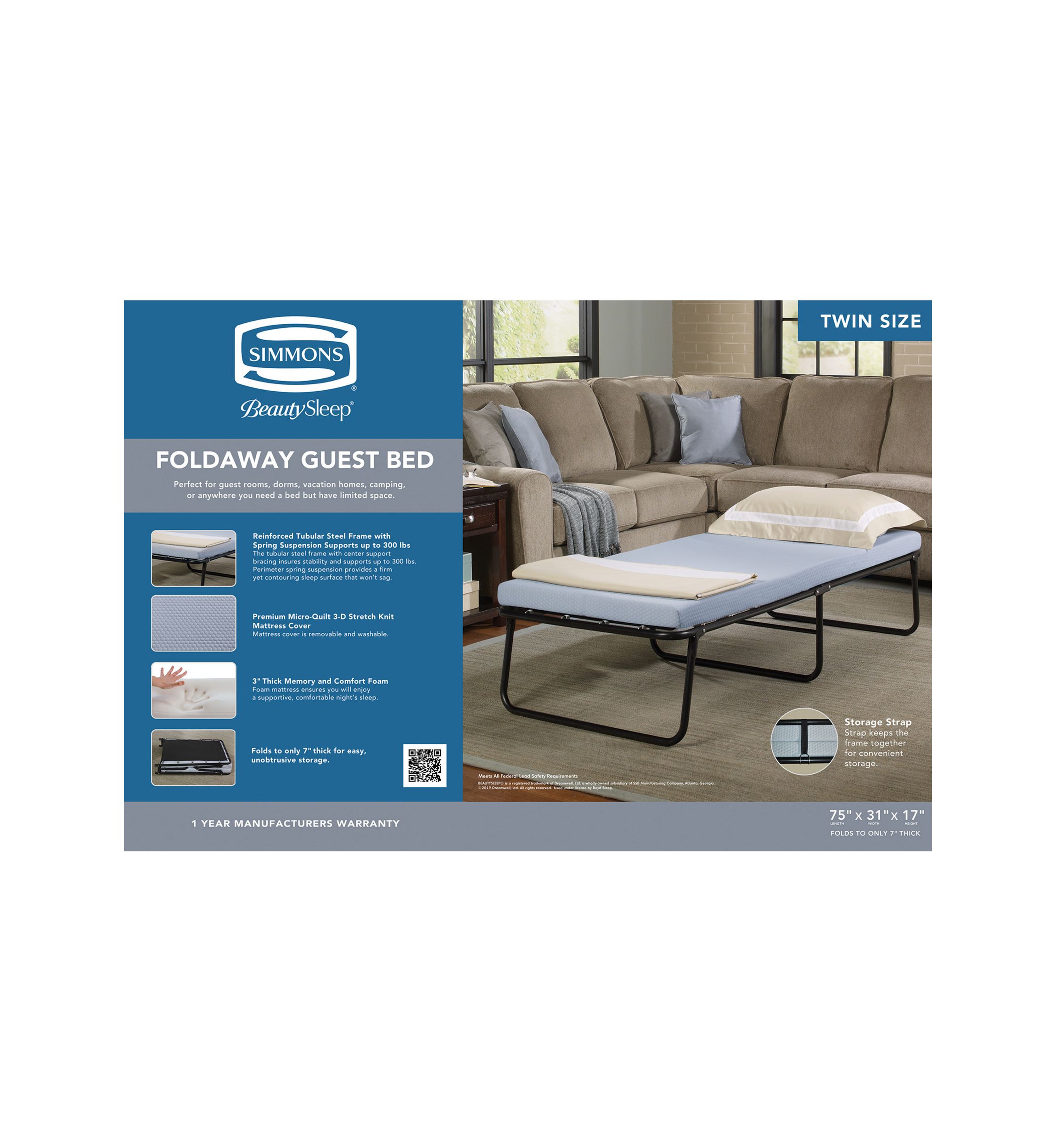 Beautysleep Foldaway Guest Bed with Memory Foam Mattress