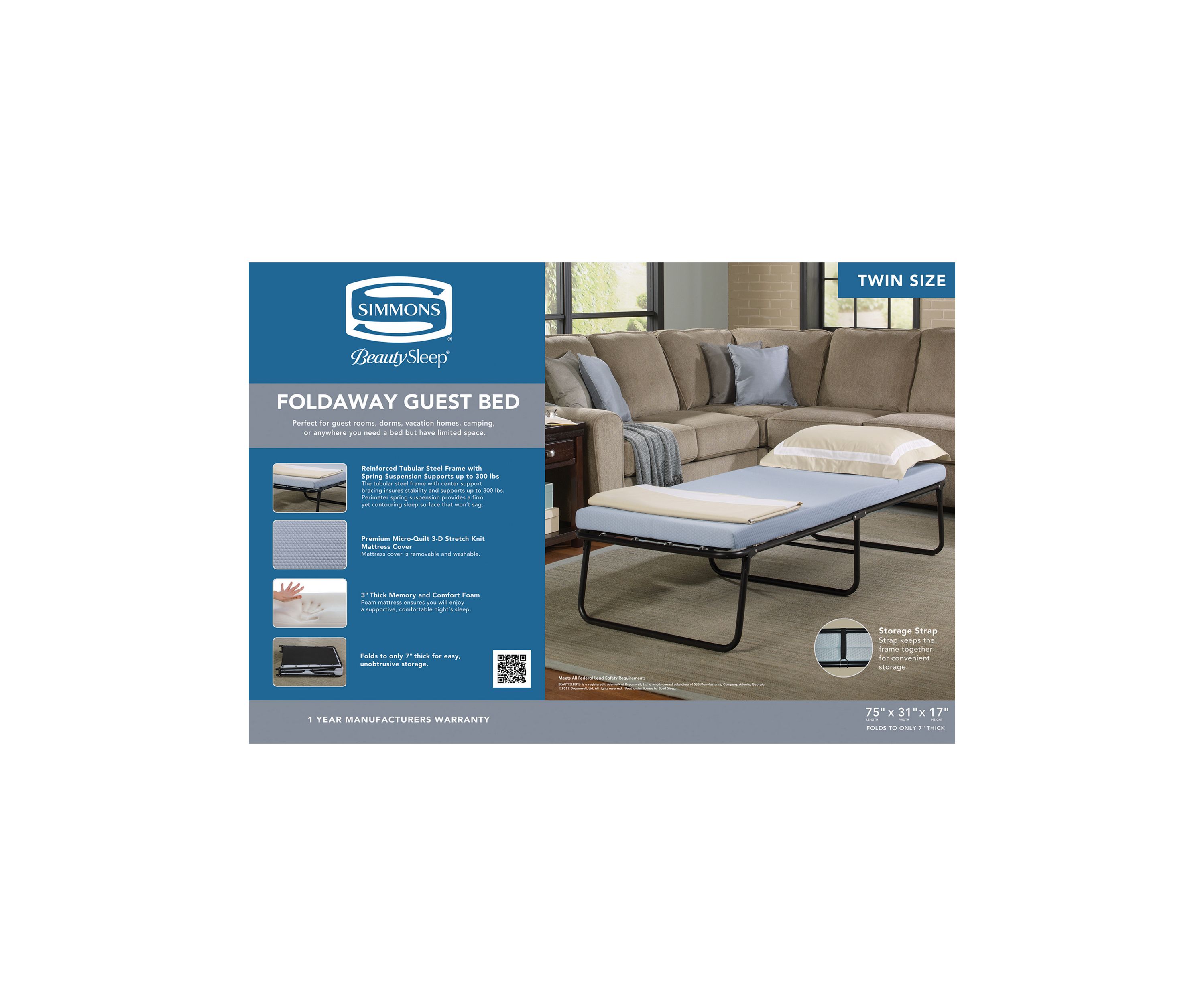 Beautysleep Foldaway Guest Bed with Memory Foam Mattress