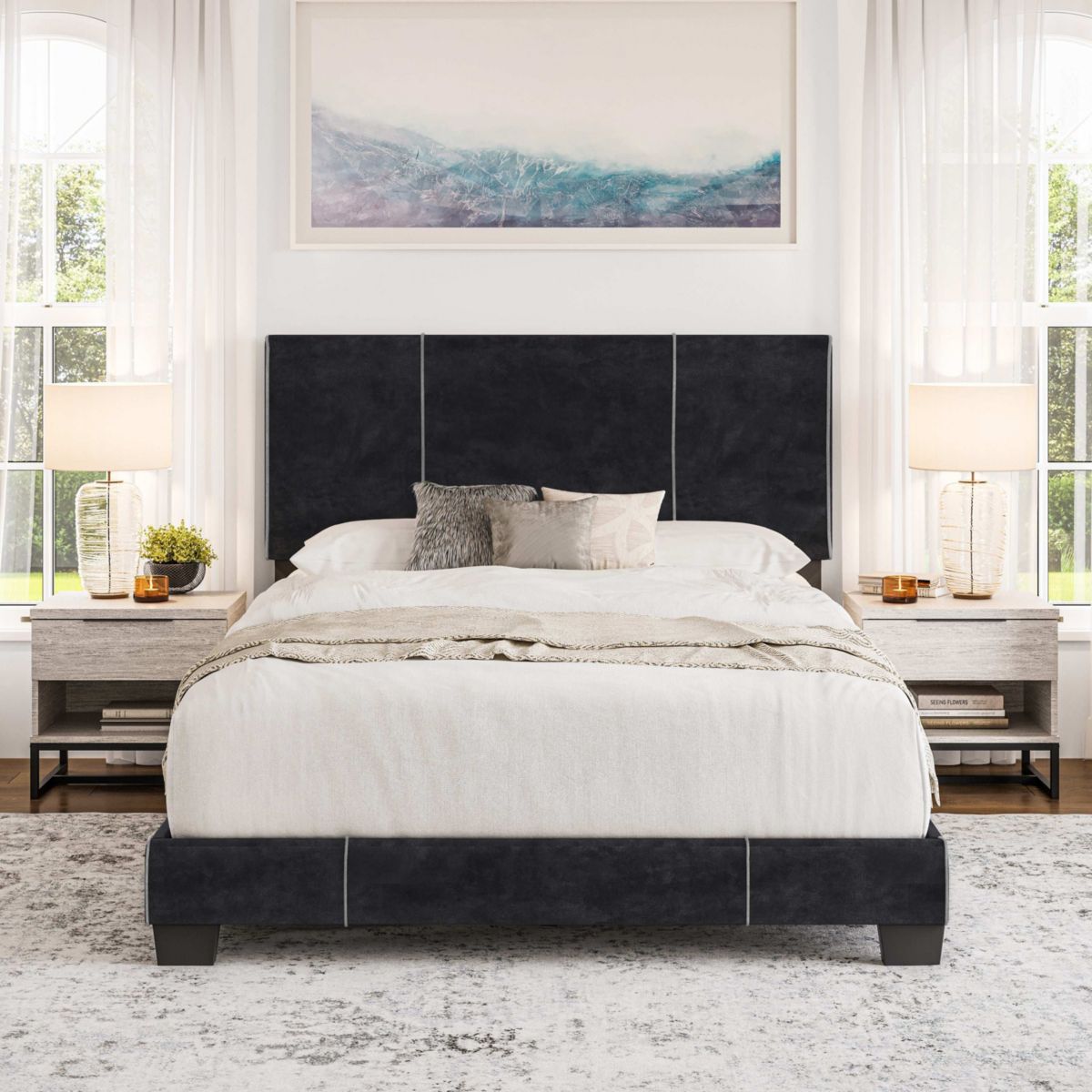 Boyd Sleep Reunion Fully Upholstered Platform Bed Frame, 4 Wood Support Slats, Requires Box Spring