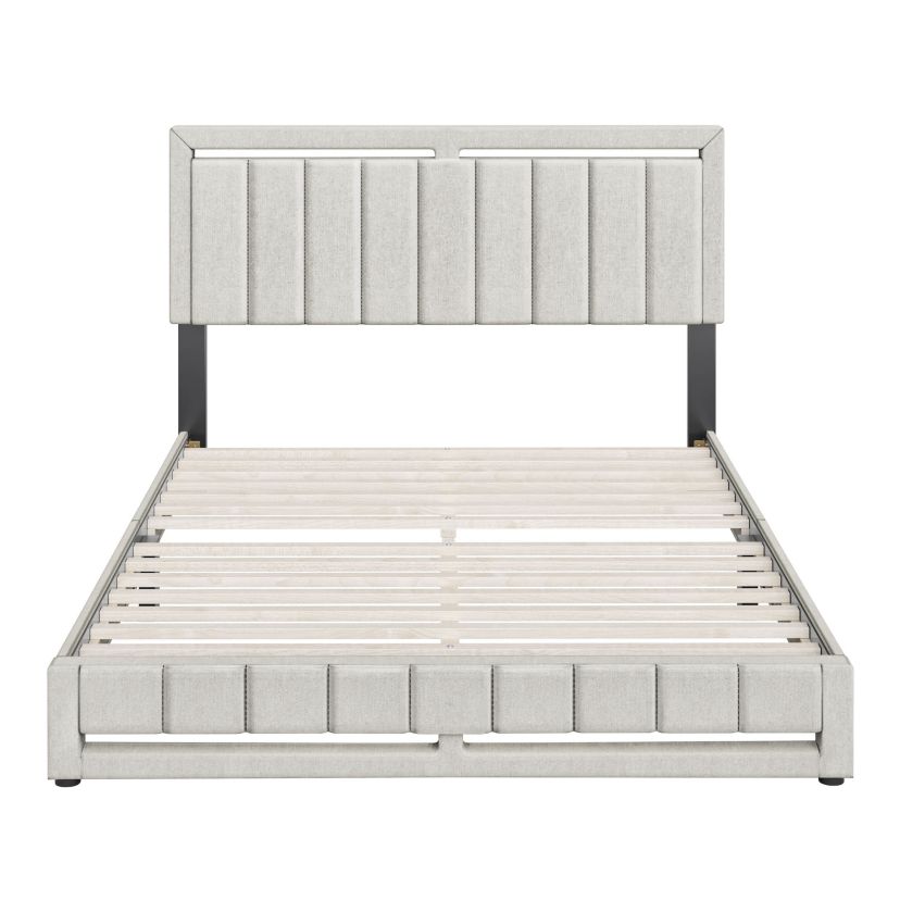 Boyd Sleep Rochelle Fully Upholstered Platform Bed Frame, 4 Wood Support Slats, Requires Box Spring