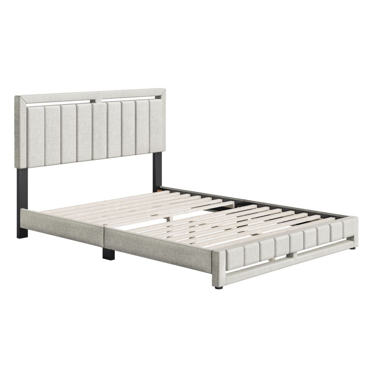 Boyd Sleep Rochelle Fully Upholstered Platform Bed Frame, 4 Wood Support Slats, Requires Box Spring