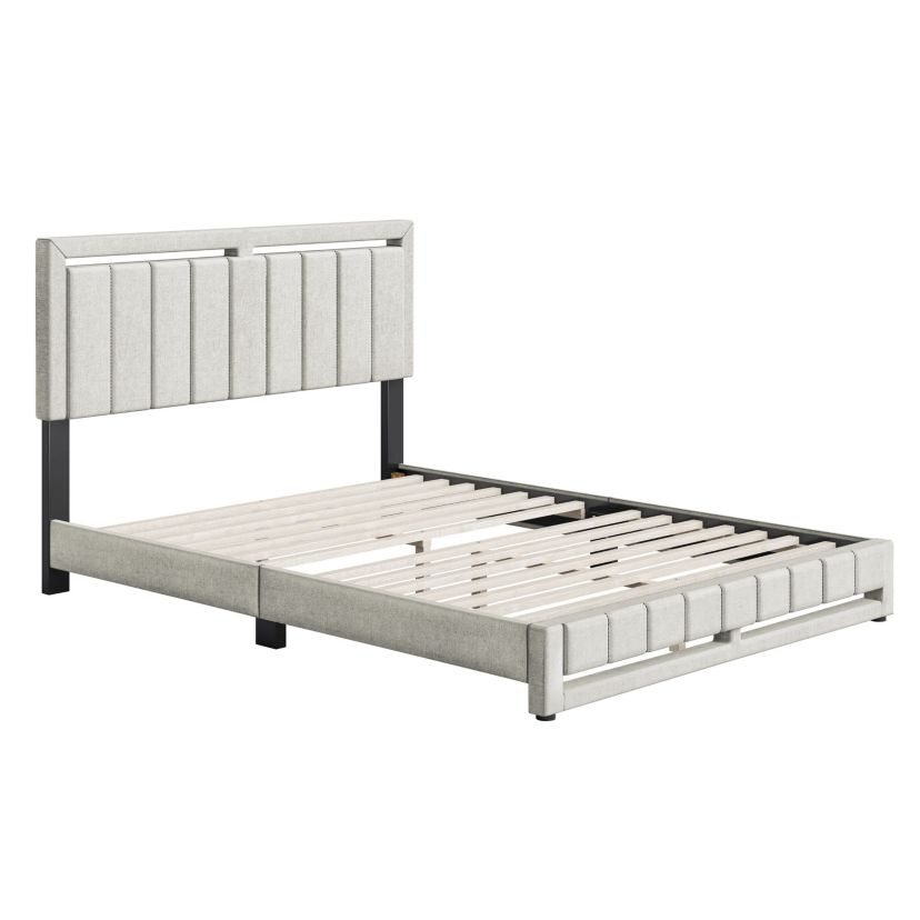 Boyd Sleep Rochelle Fully Upholstered Platform Bed Frame, 4 Wood Support Slats, Requires Box Spring
