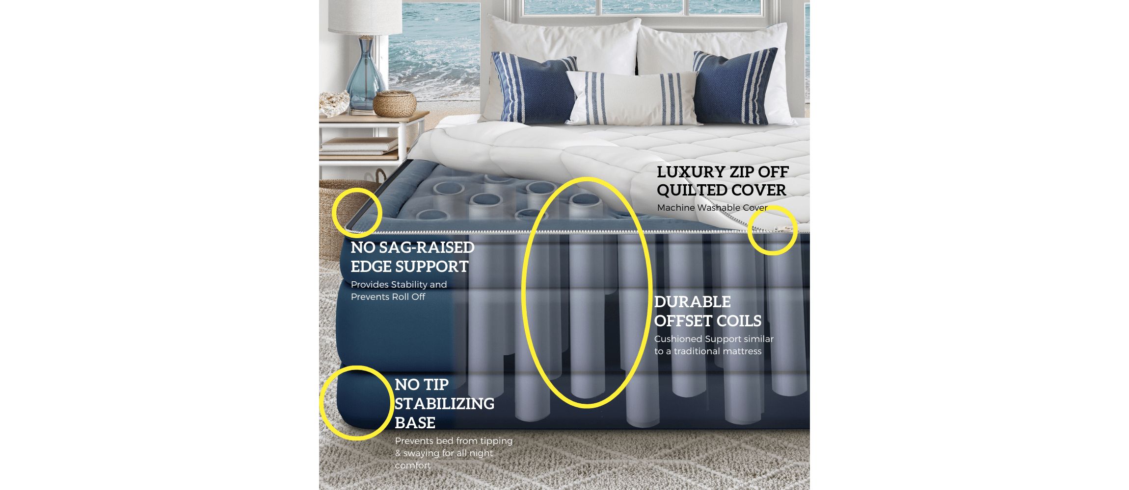 Nautica Home 20" Cloud Supreme Air Mattress with Zip-Off Pillowtop, Built-in Pump, Quick 2-Minute Inflation,Queen Size, Perfect for Guests, Travel, Camping, Durable Offset Coil Construction