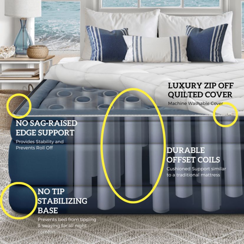 Nautica Home 20" Cloud Supreme Air Mattress with Zip-Off Pillowtop, Built-in Pump, Quick 2-Minute Inflation,Queen Size, Perfect for Guests, Travel, Camping, Durable Offset Coil Construction