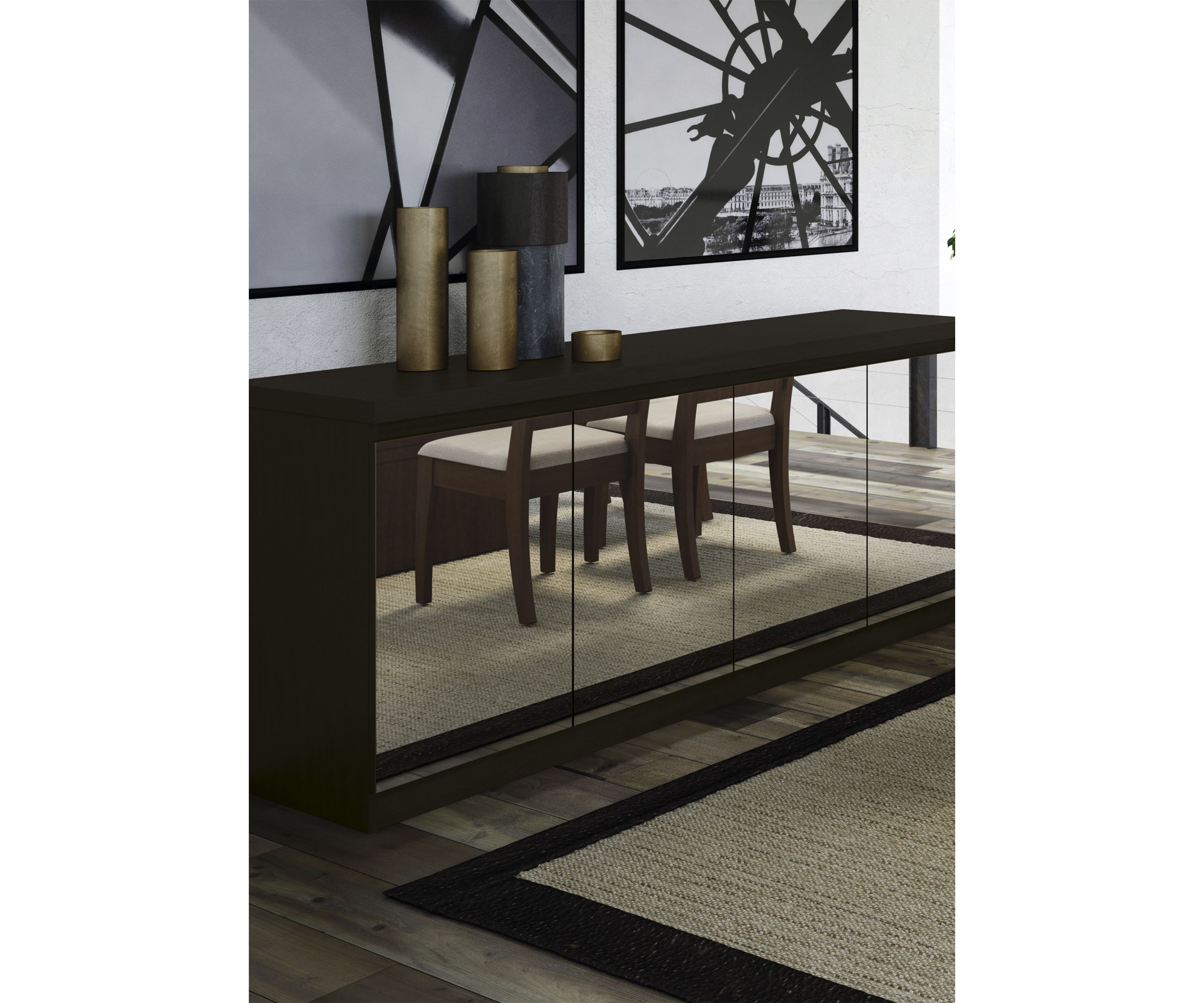 62.99 Inch Viennese Buffet Cabinet with Mirrors