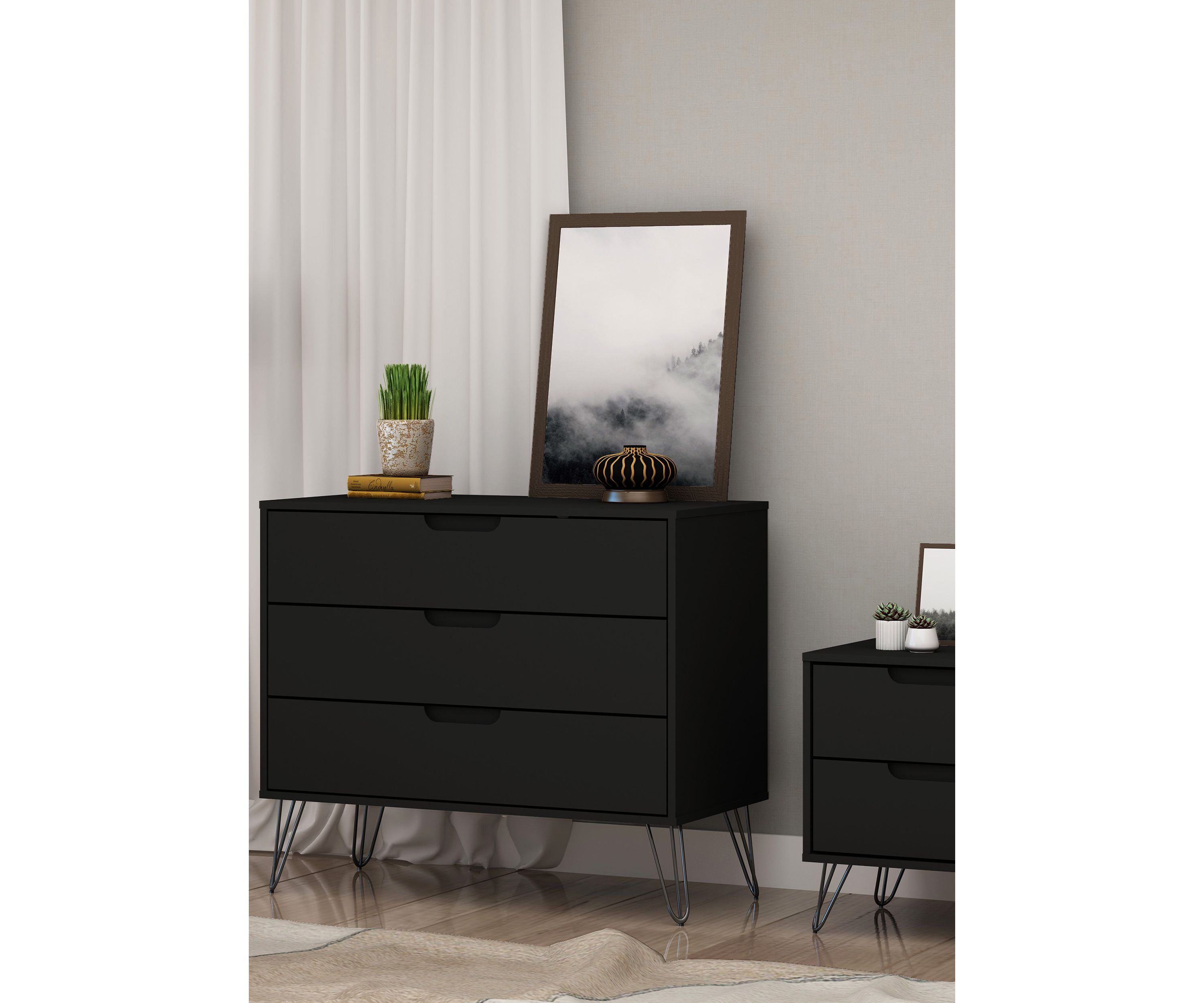 Rockefeller Dresser and Nightstand Set in Black