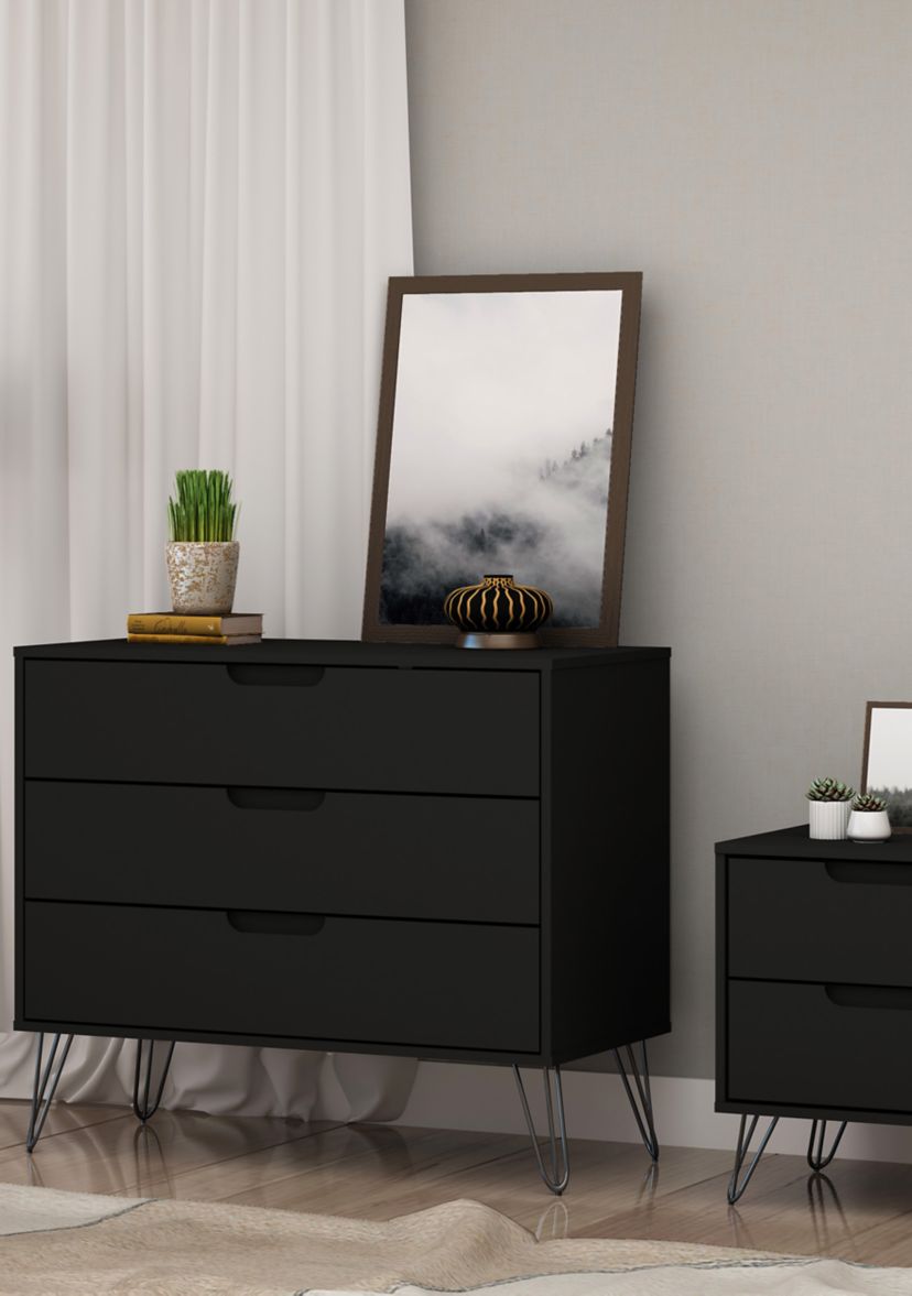 Rockefeller Dresser and Nightstand Set in Black