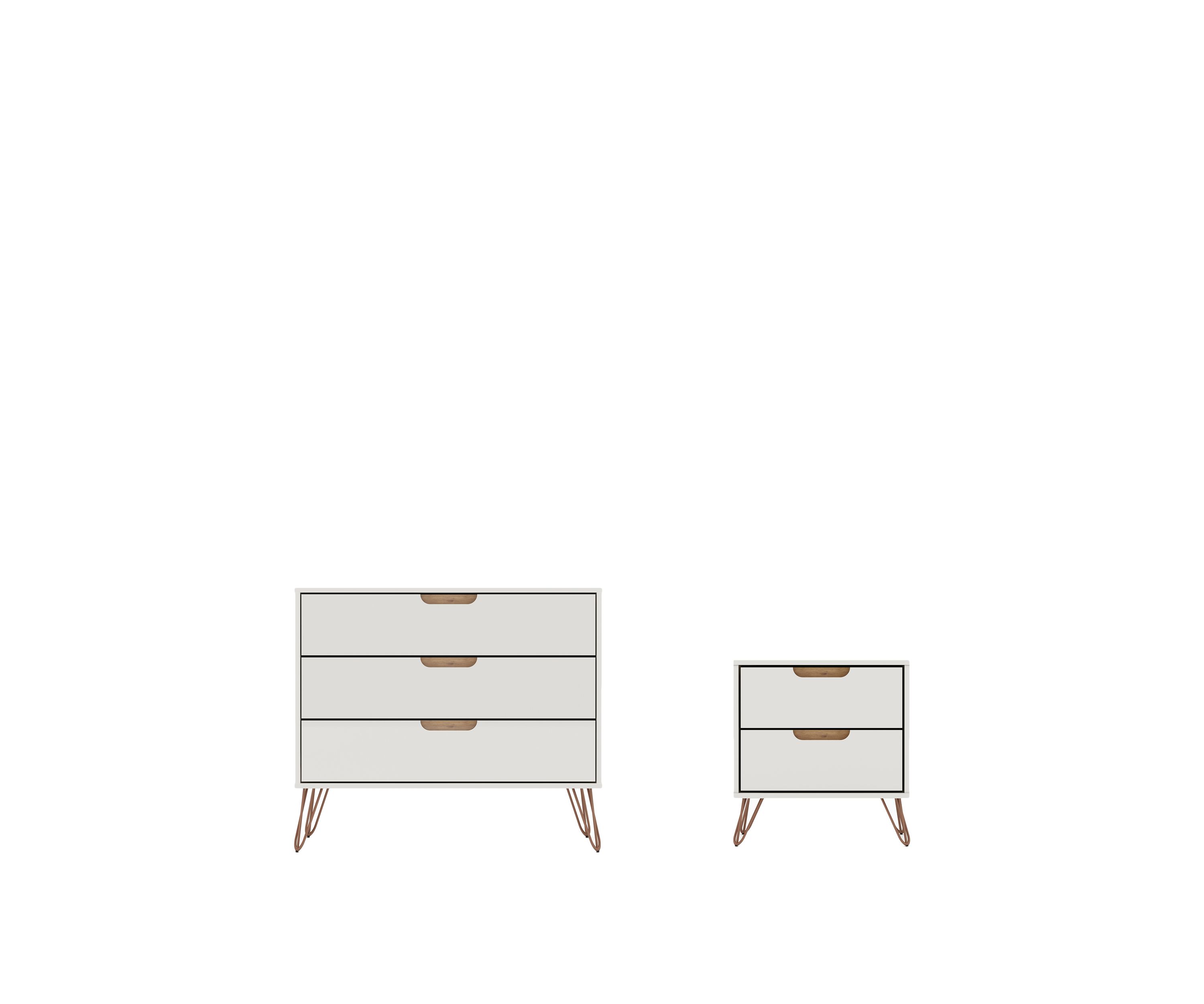 Rockefeller Dresser and Nightstand Set in Off White and Nature