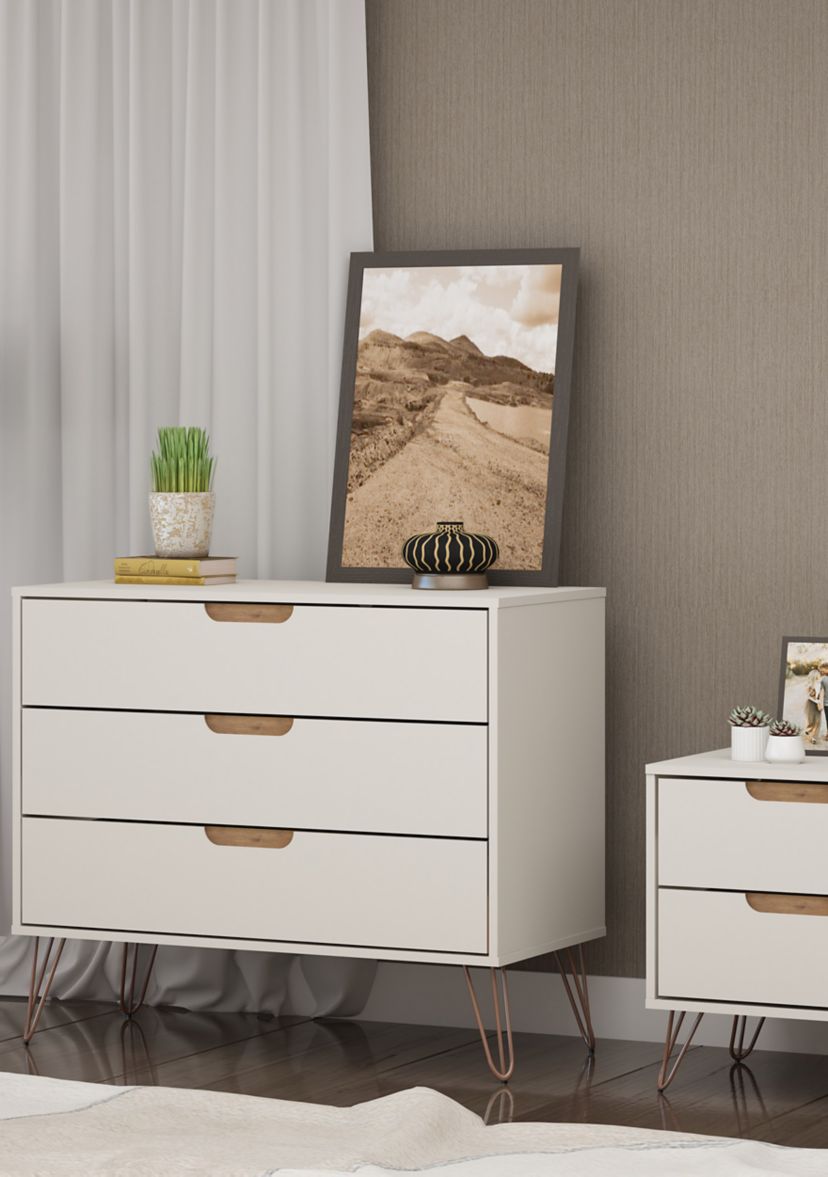 Rockefeller Dresser and Nightstand Set in Off White and Nature