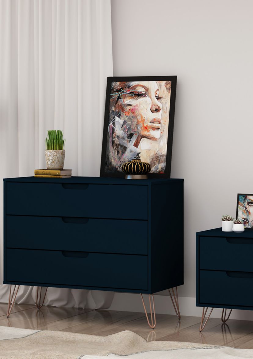 blue dresser and nightstand Repton Blue Two Tone Solid Wood 2 Drawer Bedroom Nightstand
