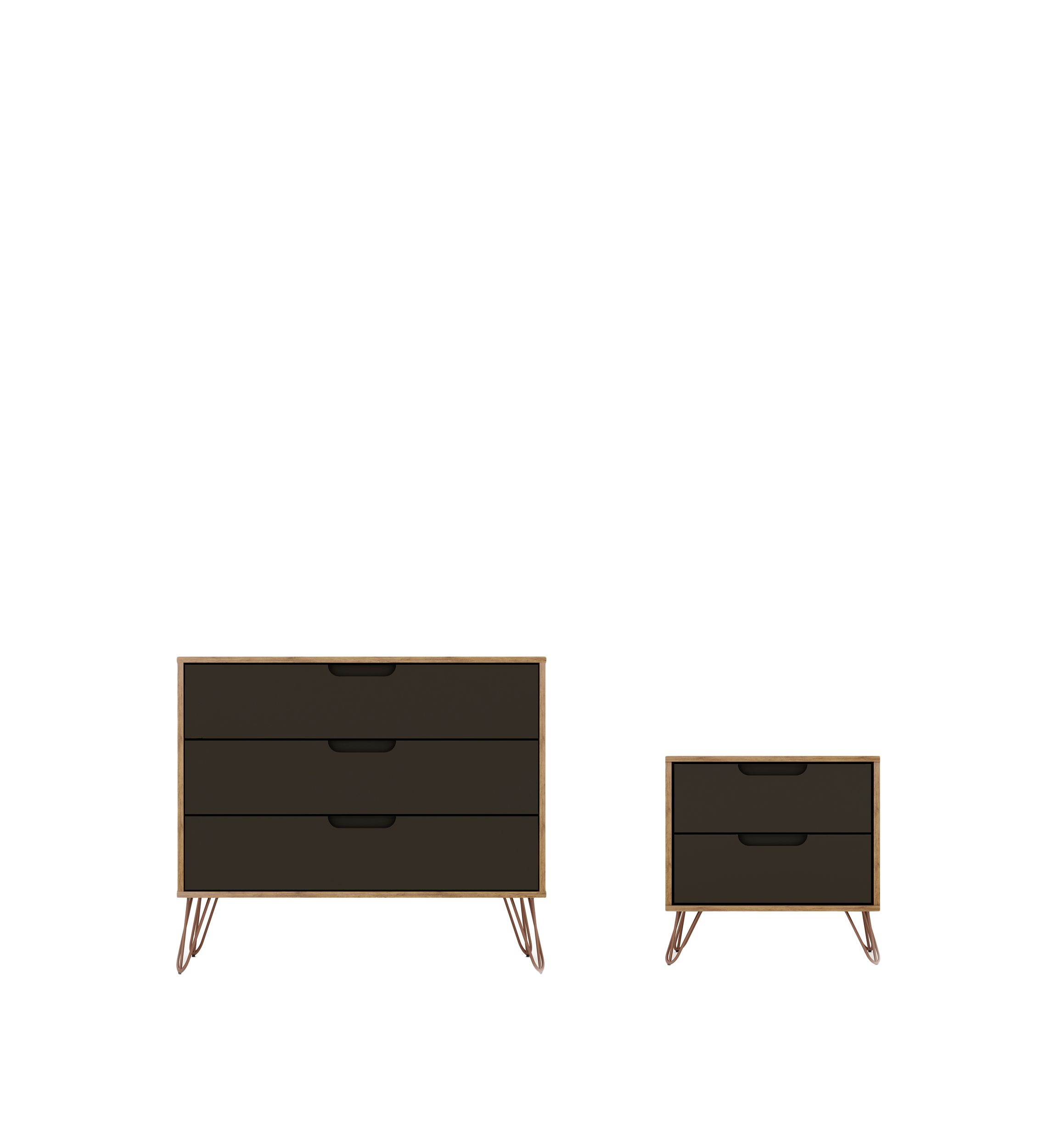 Rockefeller Dresser and Nightstand Set in Nature and Textured Grey