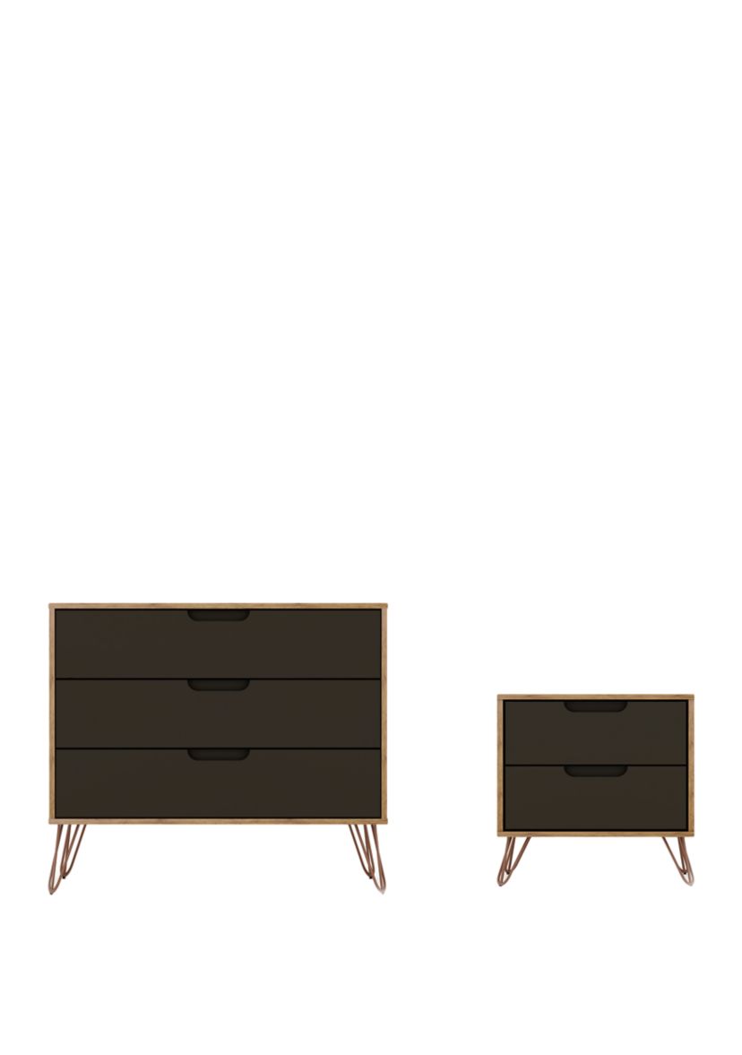 Rockefeller Dresser and Nightstand Set in Nature and Textured Grey