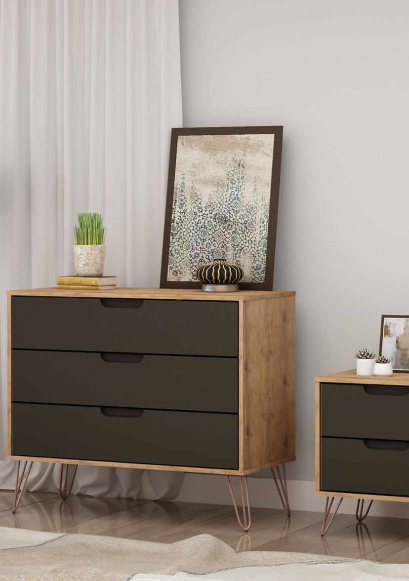 Rockefeller Dresser and Nightstand Set in Nature and Textured Grey