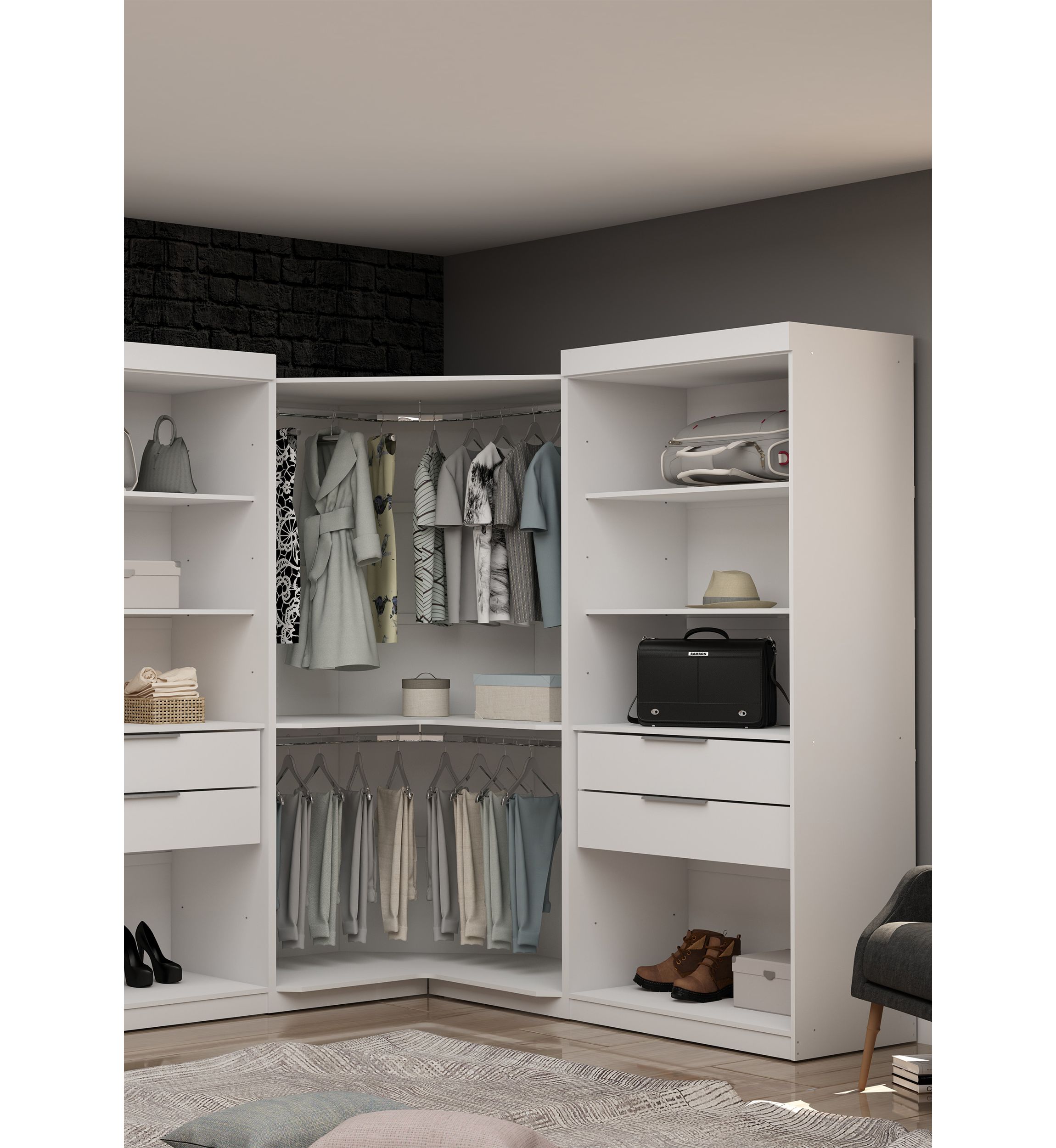 Mulberry Open 3 Sectional Corner Closet - Set of 3 in Brown