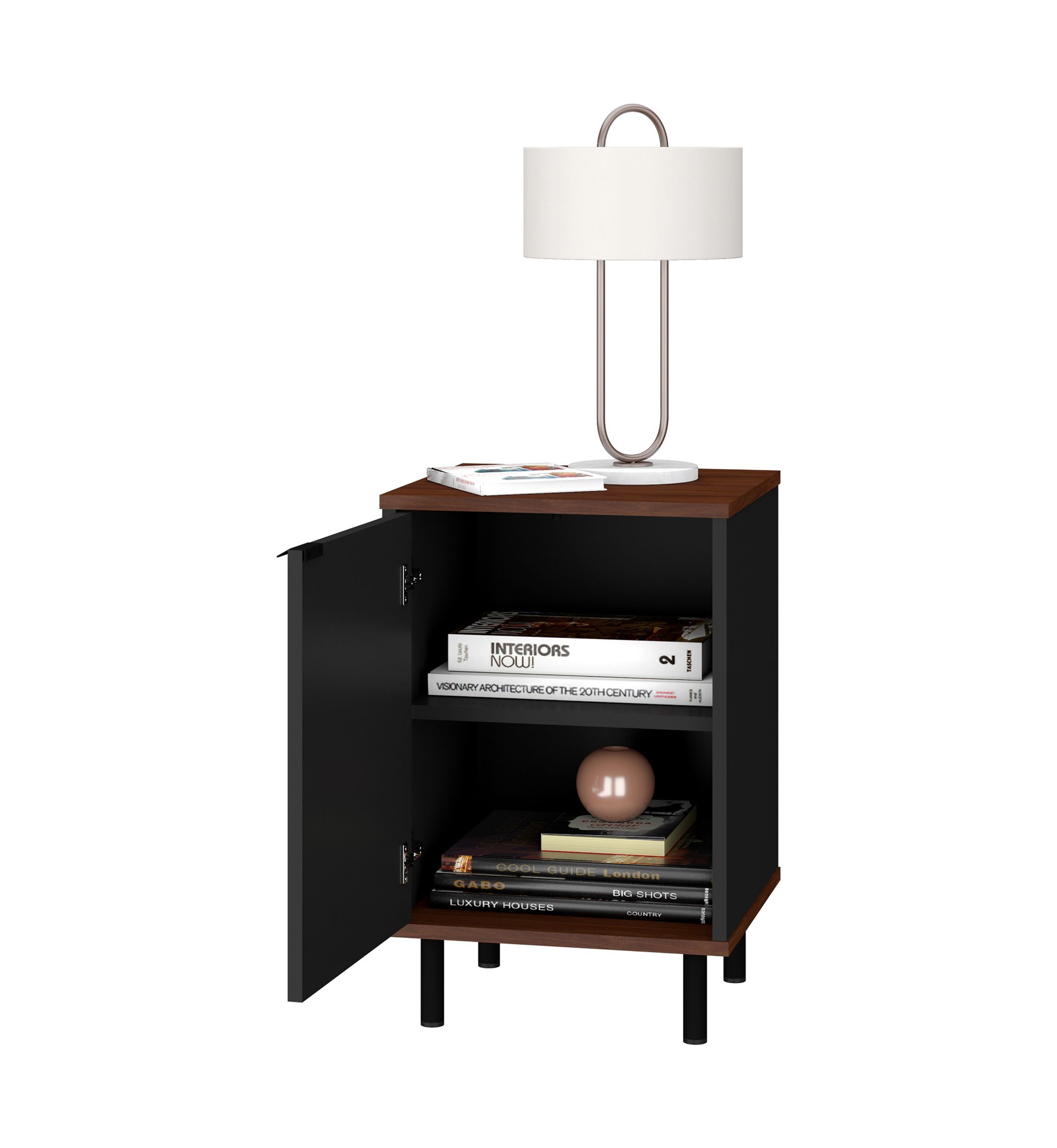 Mosholu Nightstand in Black and Nut Brown