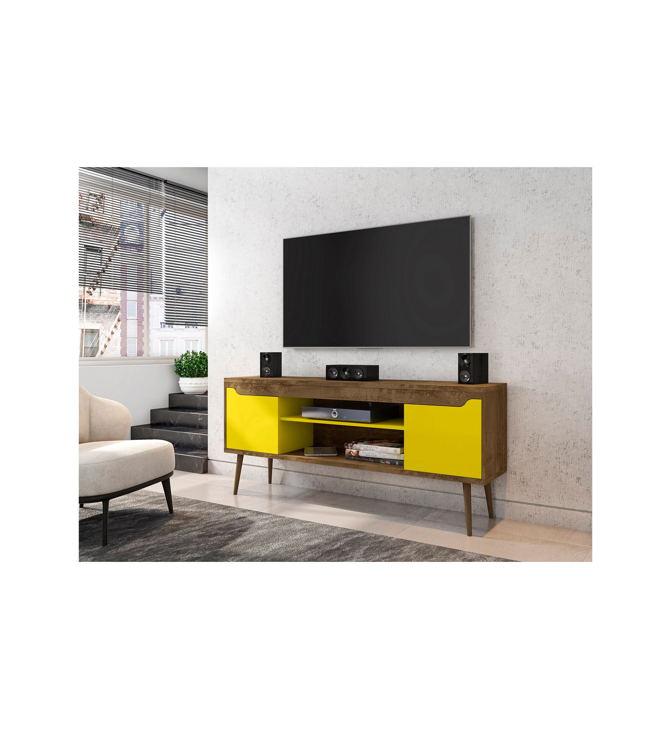 Bradley 62.99" TV Stand in Rustic Brown and White