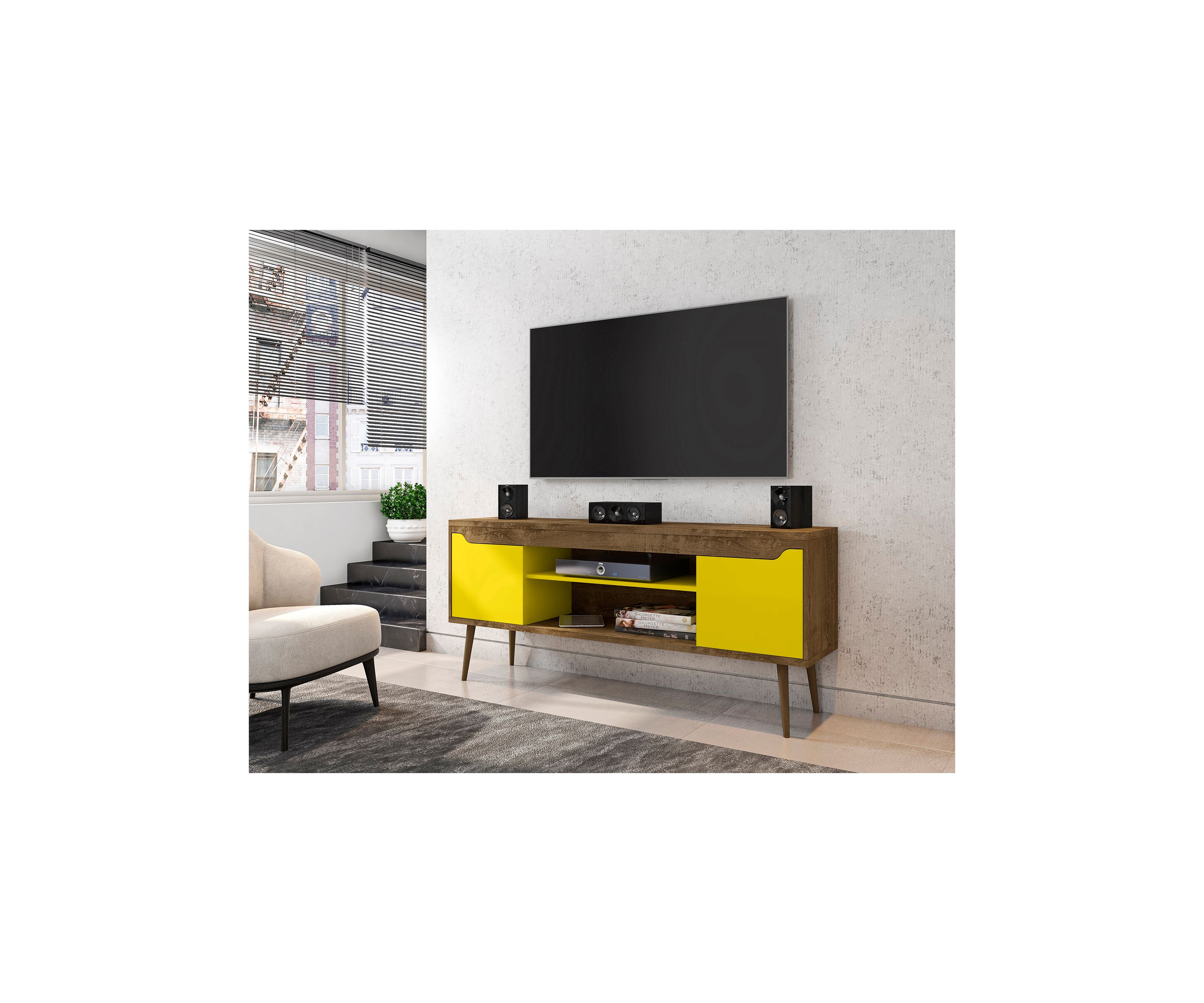 Bradley 62.99" TV Stand in Rustic Brown and White
