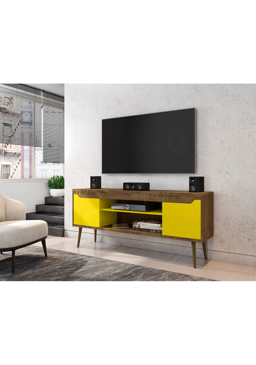 Bradley 62.99" TV Stand in Rustic Brown and White