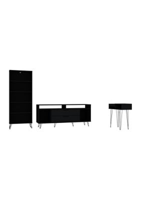 Manhattan Comfort Rockefeller 3 Piece TV Stand Living Room Set in White, Black -  0810042675087