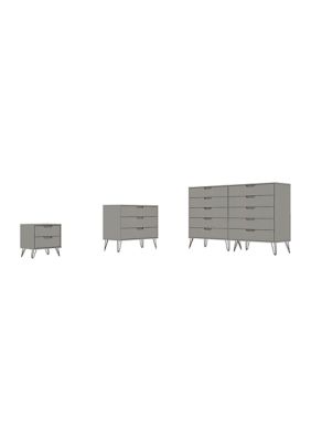 Manhattan Comfort Rockefeller 3 Piece Bedroom Set Tall Wide 10-Drawer Dresser, Standard 3- Drawer Dresser and 2-Drawer Nightstand, White -  0810077082409