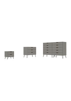 Manhattan Comfort Rockefeller 3 Piece Bedroom Set Tall Wide 10-Drawer Dresser, Standard 3- Drawer Dresser and 2-Drawer Nightstand, White -  0810077082393