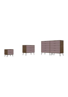 Manhattan Comfort Rockefeller 3 Piece Bedroom Set Tall Wide 10-Drawer Dresser, Standard 3- Drawer Dresser and 2-Drawer Nightstand, Pink -  0810077082430