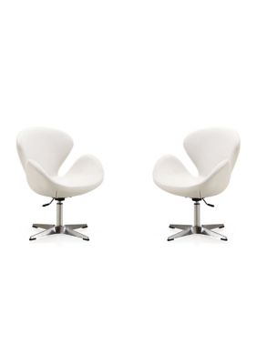 Manhattan Comfort Raspberry Faux Leather Adjustable Swivel Chair -Set of 2, White