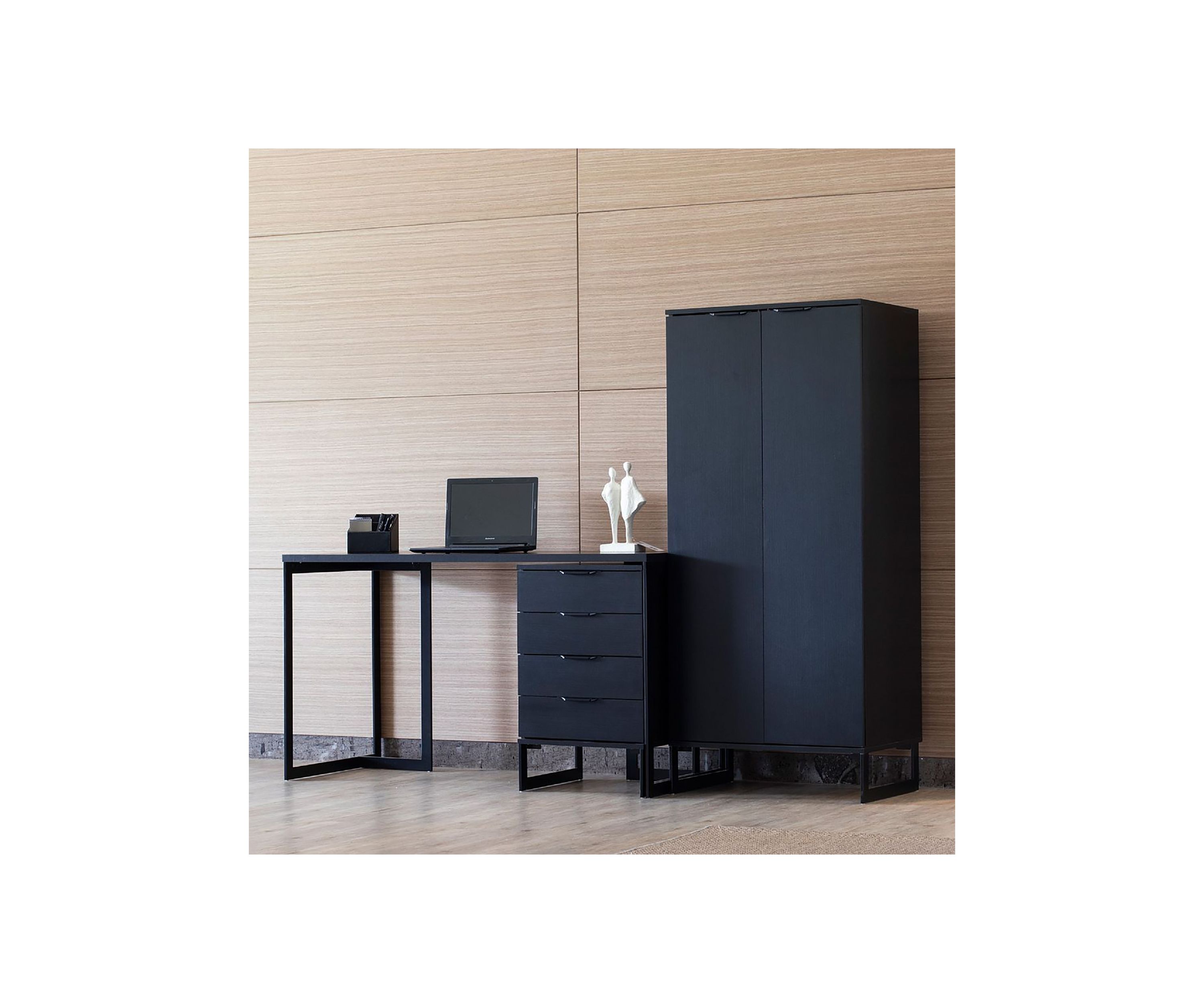 2-Piece Lexington Desk with Drawers in Black