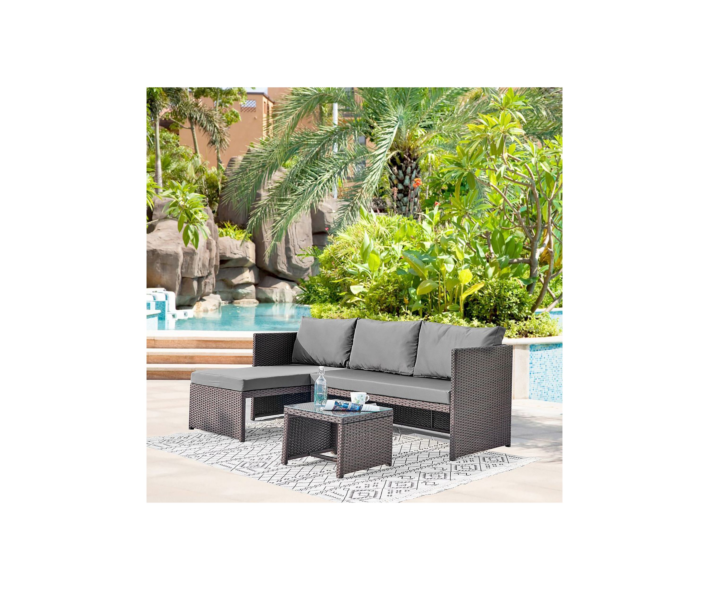 Menton Patio 2-Seater and Lounge Chair with Coffee Table