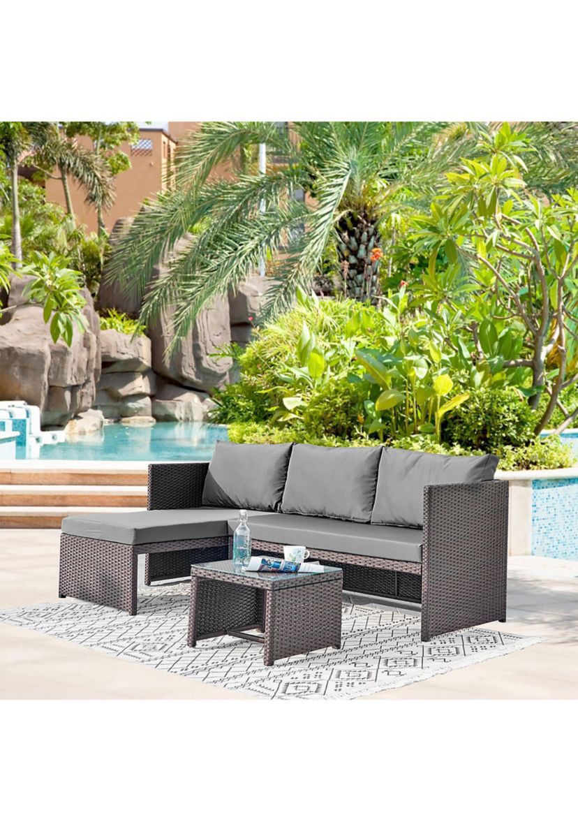 Menton Patio 2-Seater and Lounge Chair with Coffee Table