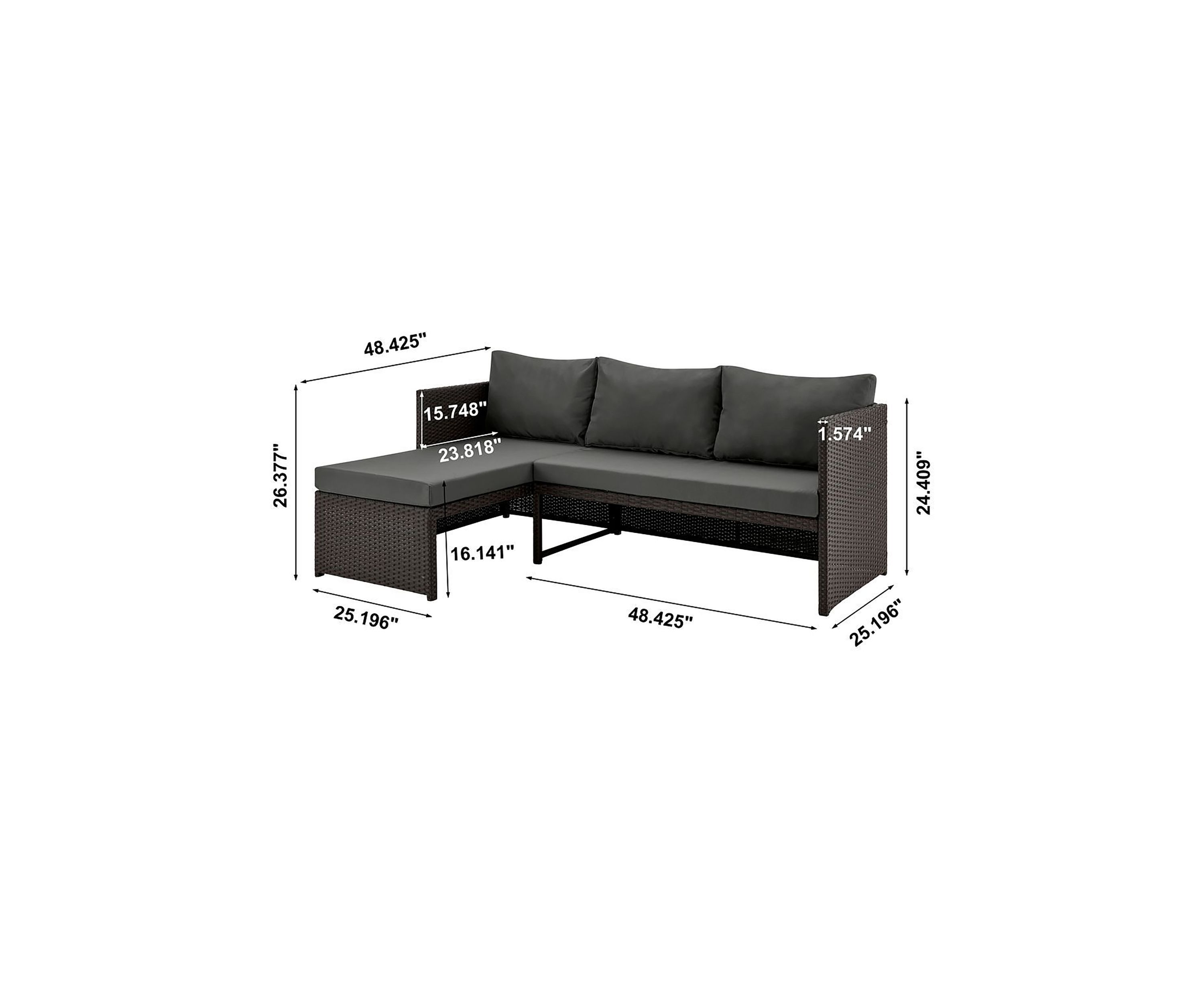 Menton Patio 2-Seater and Lounge Chair with Coffee Table