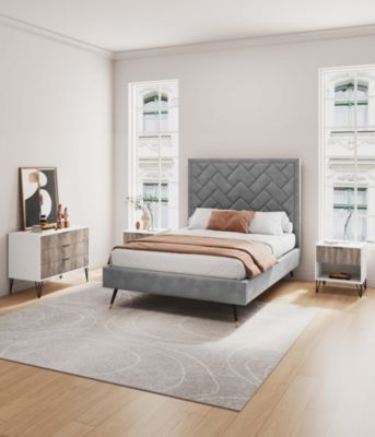 Manhattan Comfort 2-Piece DUMBO Standard 3-Drawer Dresser and DUMBO 1.0 Nightstand, White