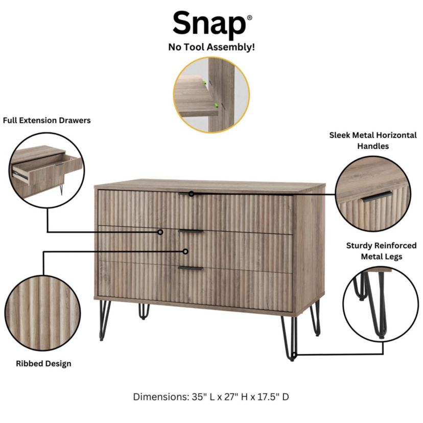 2-Piece DUMBO Standard 3-Drawer Dresser and DUMBO 2.0 Nightstand