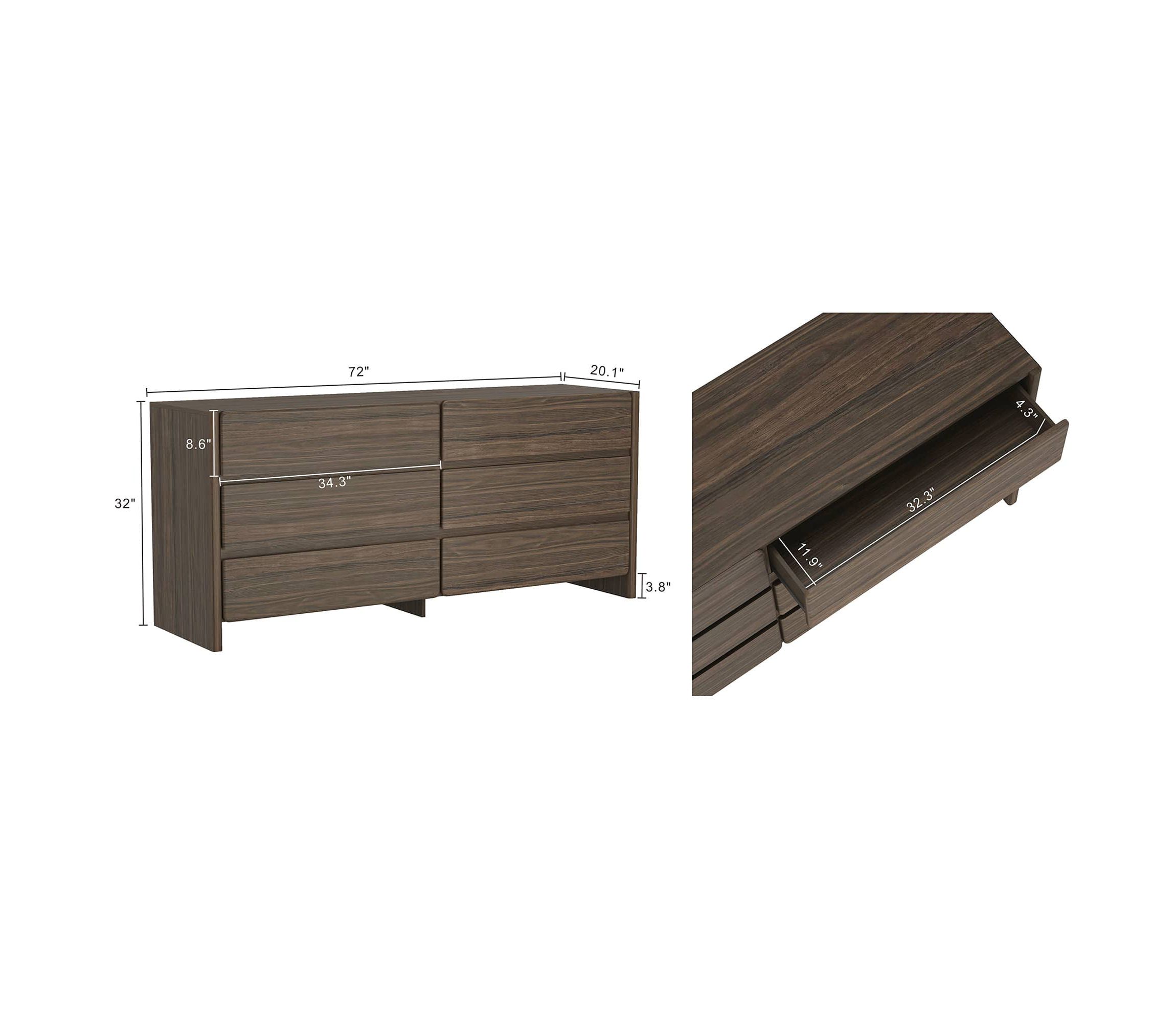 Manhattan Comfort 72" Linda 6 Drawer Double Dresser Walnut Brown