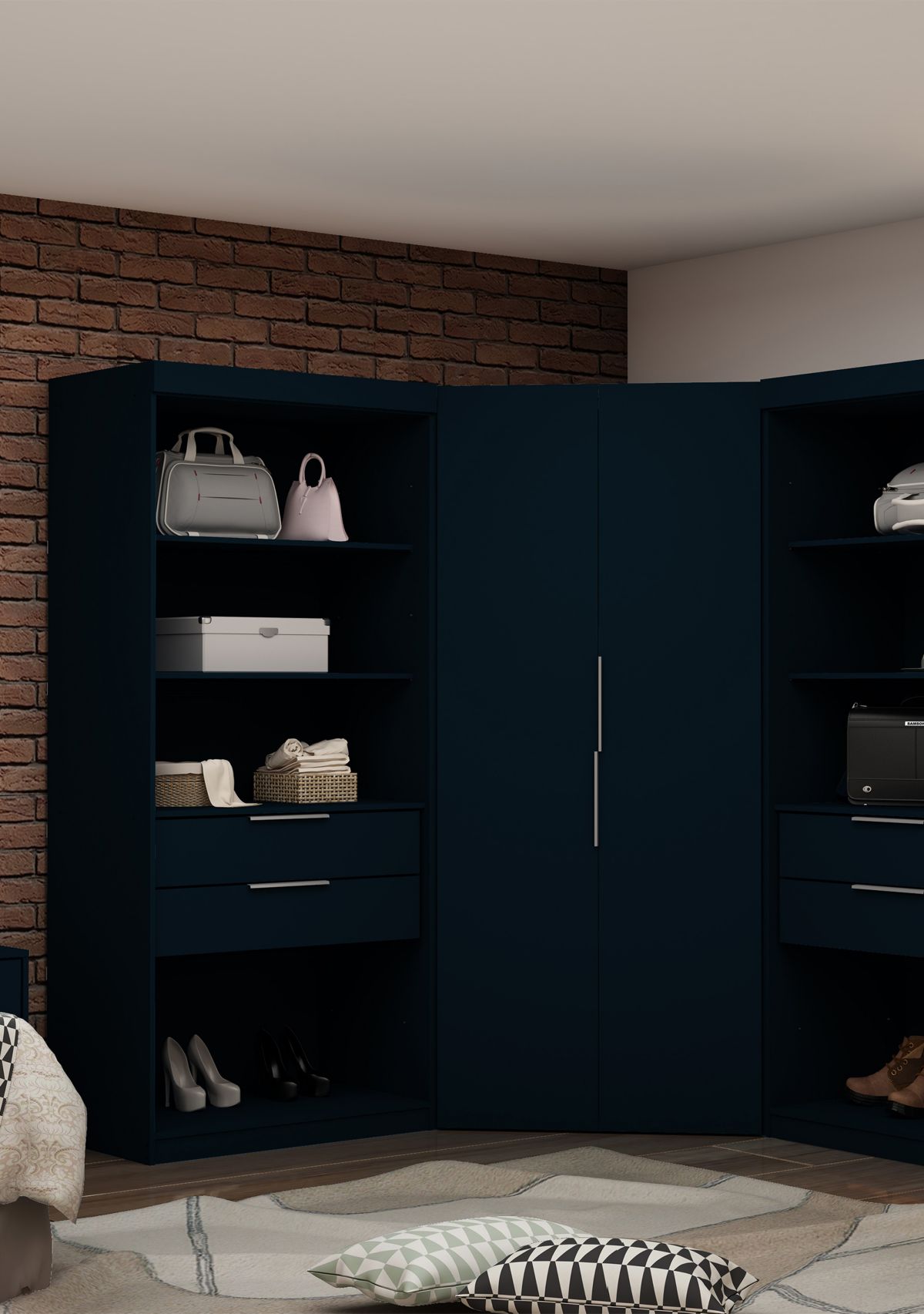 Mulberry 2.0 Semi Open 3 Sectional Corner Closet - Set of 3 in Tatiana Midnight Blue